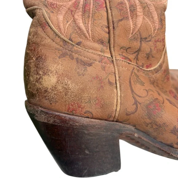 Lucchese Tan Floral Laurelie 100 % leather Embroidered Heeled Boots 7.5 - Picture 11 of 12